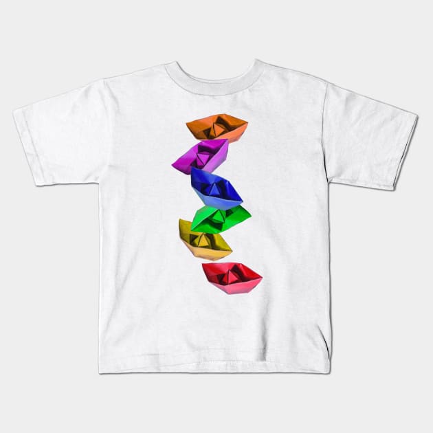 Little paper boats flow Kids T-Shirt by ABelloArt